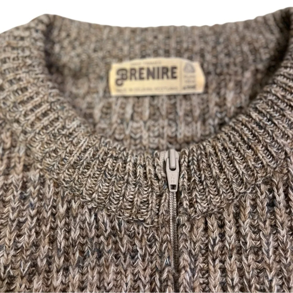 Brenire Scotland Mens Sweater Size L Full Zip 100% Wool Suede Patches Pockets - Picture 5 of 8